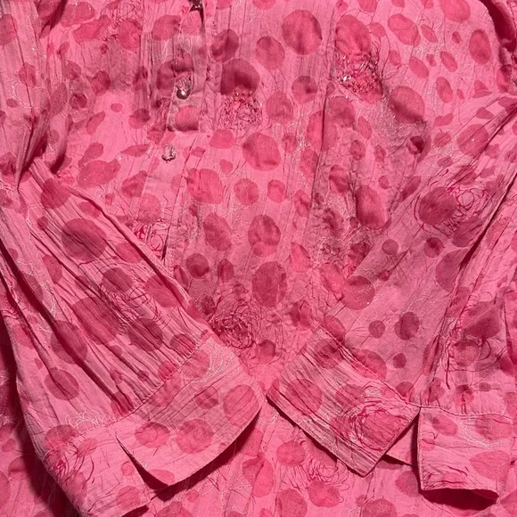 Cato Pink Button‎ Down Women's Shirt 14/16W gorgeous sparkly Polka dots - Picture 9 of 15